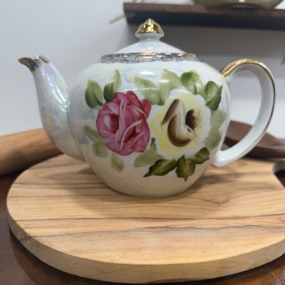 Vintage Hand Painted Imperial Rose Teapot with Gold Trim